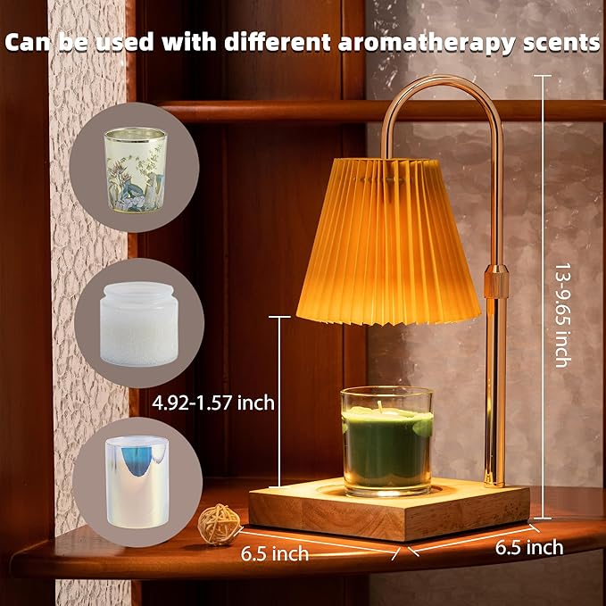 MOAFINA Candle Warmer Lamp with Timer Dimmable,Wax Warmer Lamp with Pleated lampshade,Height Adjustable Candle Warmer with 2 Bulbs,Gifts for Women Mom,House Warming Gifts New Home Bedroom Decor