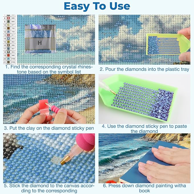 Genius maker Beach Diamond Painting Kits for Adults, Landscapes 5D Diamond Art Kits for Beginners DIY Full Drill Diamonds Painting Pictures, Diamond Gem Art Painting Crafts Home Wall Decor 12x16inch