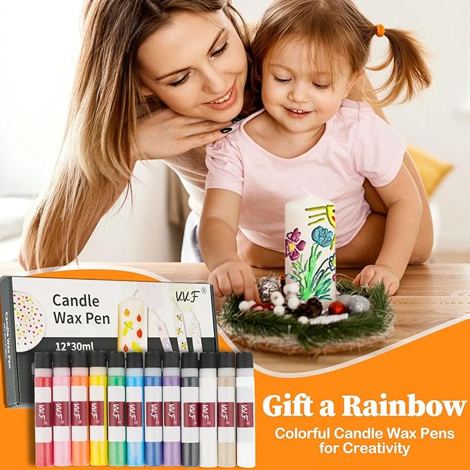 VVF Candle Wax Pen Set – 12 Vibrant Colors with Glitter Pens for Fun DIY Candle Painting Kit, Candle Making, Crafts, Holiday & Party Decorations