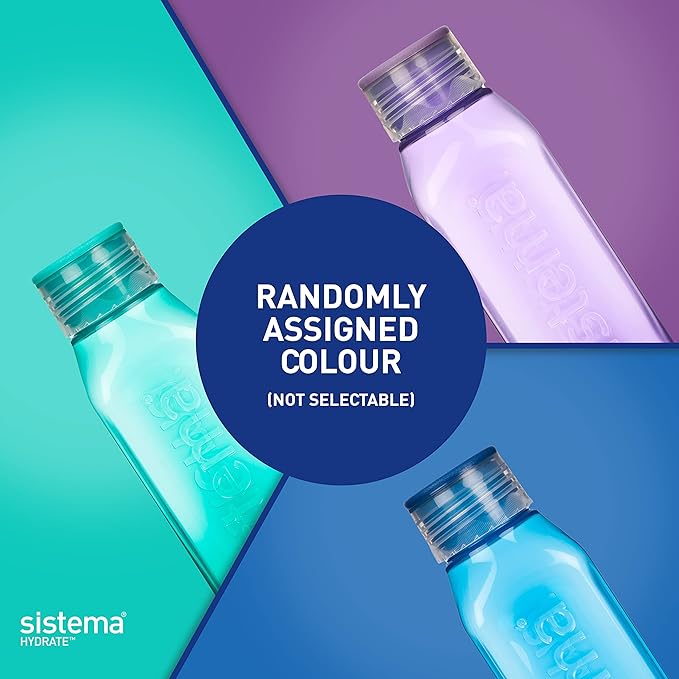 Sistema BPA Free Stackable Square Bottle, Assorted Colours, 475 ml