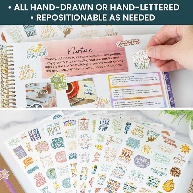 bloom daily planners Inspirational & Motivational Quotes Planner Stickers (8 Sheets / 200+ Stickers) - Hand-Lettered Positive Cute Aesthetic Quotes for Decorating, Planning, Scrapbooking - Cool Tones