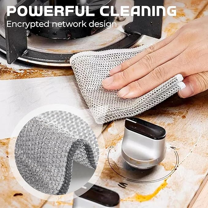 2024 New Multipurpose Wire Dishwashing Rags for Wet and Dry, Non-scratch Wire Dishcloth, Metal Wire Dishwashing Cloth Scrubs Cleans, Reusable Steel Wool Scrubber for Kitchen Cleaning (D-5 Bilayer)