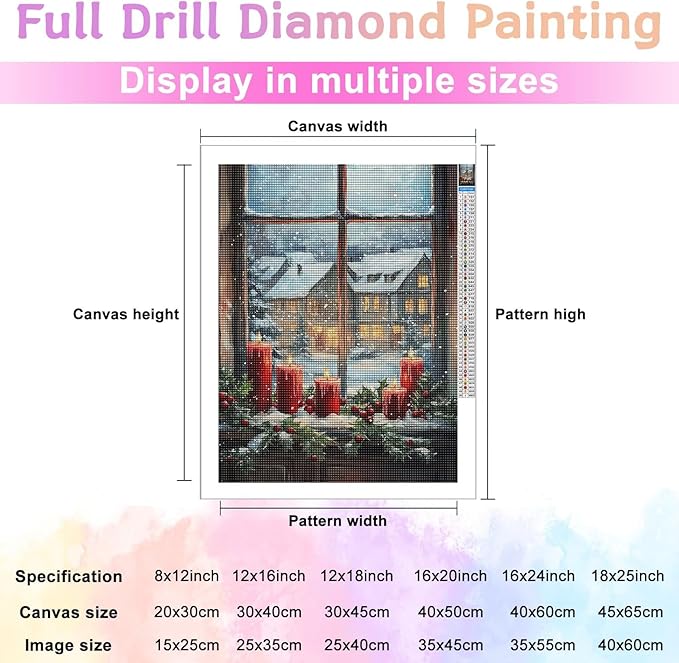 TMOLZ Holly Berry Candlelight Diamond Art Kit, DIY 5D Window Scene Painting for Adults, Premium Home Office Wall Decor Gift - 8x12 Inch