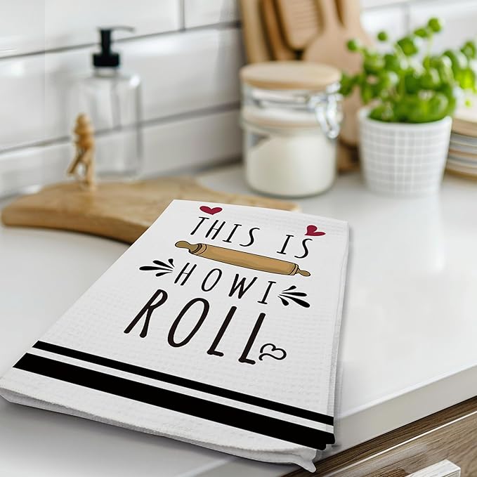 DETIHO Cute Kitchen Towels, Funny Dish Towels Tea Towels for Kitchen Baking, Baking for Women Mom, Drying Decor Accessories (A08)