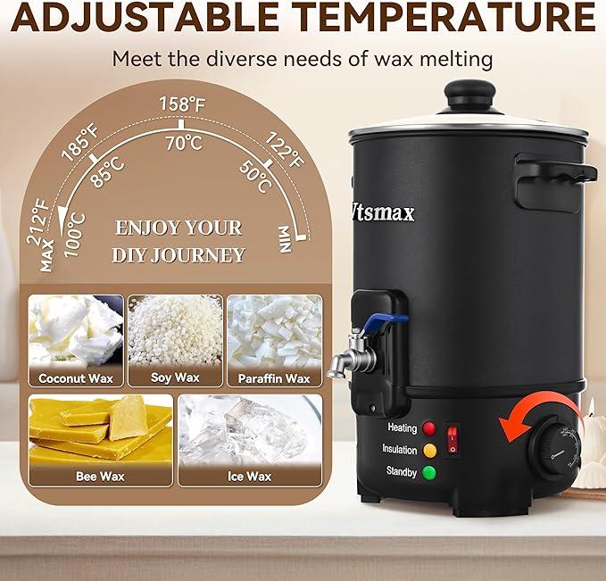 Vtsmax 12Lbs Wax Melter for Candle Making Pot with Temp Control and No-Clog Pour Spout, Easy to Use & Clean for Candle, Soap, Home & Commercial Use