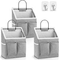 Kanrichu 3pcs Wall Hanging Organizer Bag, Linen Fabric Door Hanging Storage Basket with Pockets, Waterproof Bin for Kitchen, Bedroom, Office, RV Camper (Gray)