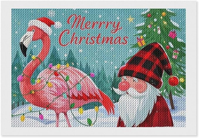 AIVKIEJK Diamond Painting Kits for Adults - Festive Flamingo Christmas Santa Hat Painting DIY 5D Full Drill Diamond Dots Paintings with Diamonds Gem Art and Crafts Home Decor 8"x12"