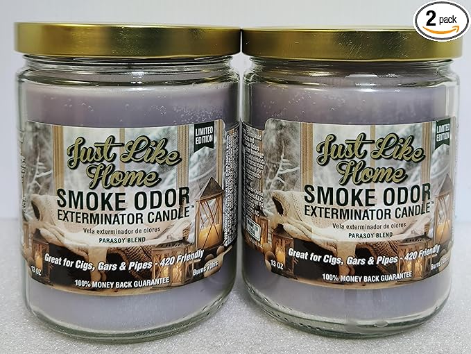 Smoke Odor Exterminator 13oz Jar Candle, Just Like Home 2 Pack.