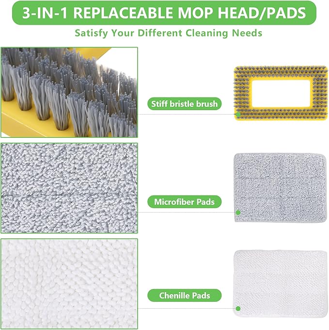 Baseboard Cleaner Tool with Long Handle,Wall Cleaner Mop with Extendable Handle 1 Stiff Bristles mop Head and 4 Reusable Cleaning Pads，Duster for Cleaning Tile Ceiling Window Skirting Board