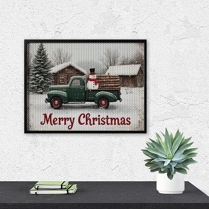 AIVKIEJK Diamond Painting Kits for Adults - Christmas Truck with Snowman & Cabin Winter Painting DIY 5D Full Drill Diamond Dots Paintings with Diamonds Gem Art and Crafts Home Decor 12"x16"
