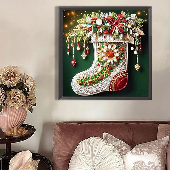 Christmas Sock 5D Special Shape Diamond Art Kits for Beginners, Christmas Winter Theme Diamonds Painting Kits for Adults,DIY Crystal Rhinestones Diamond Paintings for Home Wall Decor 12×12Inch