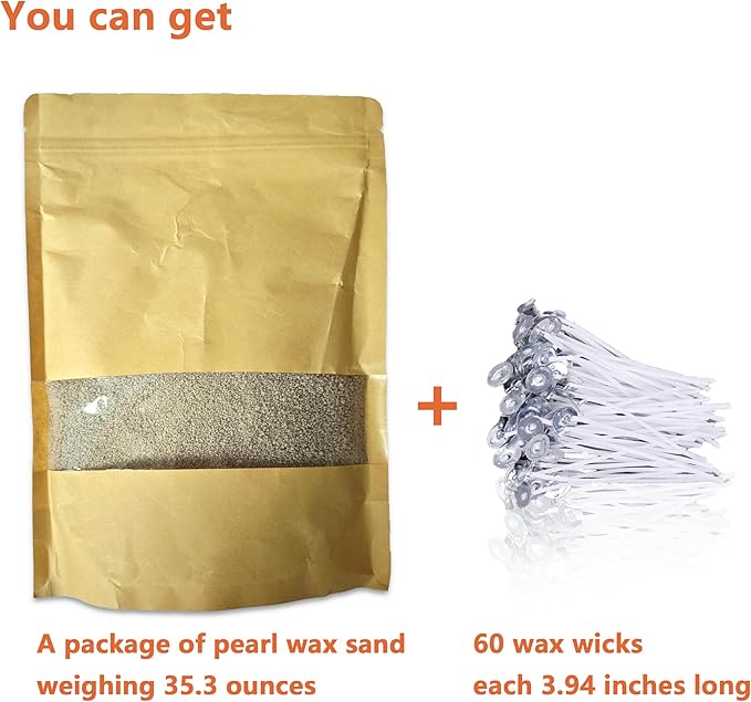 DRMAISON Pearled Candle Wax Sand DIY Kit - 35.3 oz, Light Grey, Non-Toxic&Smoke-Free, Refillable with 60 Wicks, Long-Lasting Flame, Highly Customizable for Wedding, Party&Holiday Decor