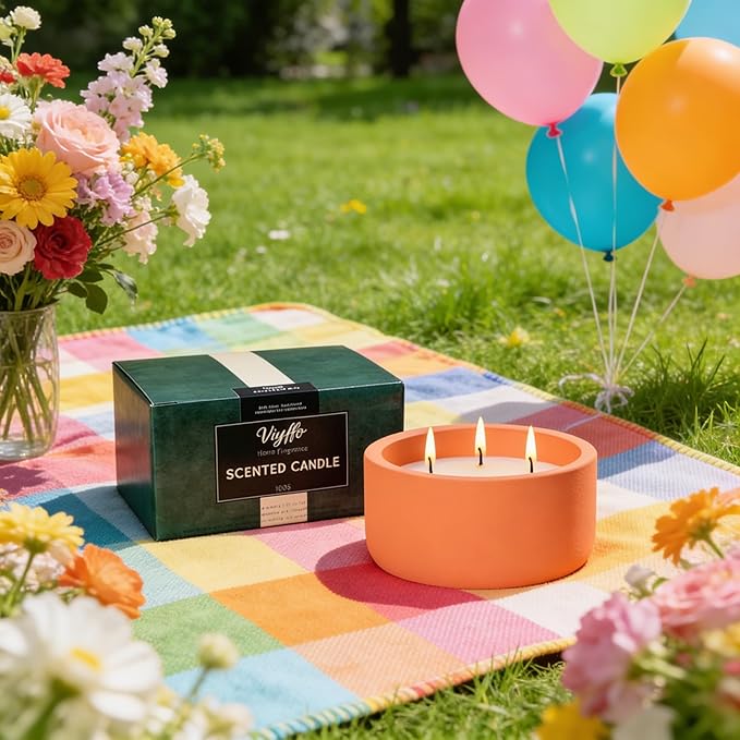 Viyffo 20oz Large Scented Candle – Pumpkin Spring Spice, 3 Wick Candles for Home Scented, Non Toxic Soy Candle for Women and Men, Orange Decorative Ceramic Jar, Luxury Home Décor & Warm Birthday Gift