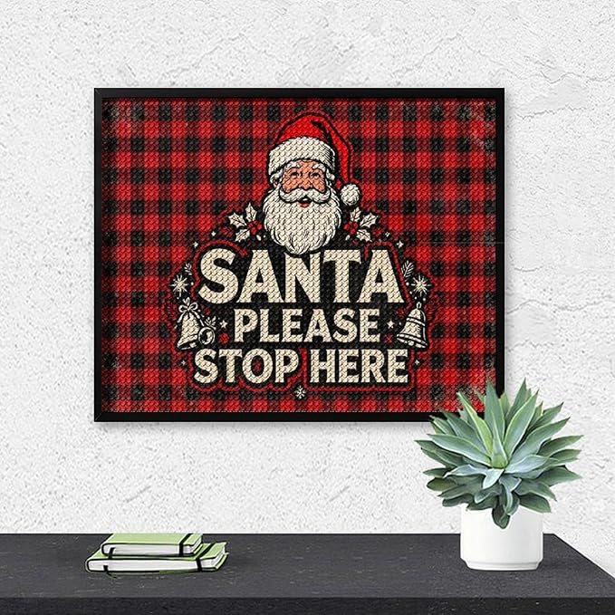 AIVKIEJK Diamond Painting Kits for Adults - Christmas Santa Please Stop Here Painting DIY 5D Full Drill Diamond Dots Paintings with Diamonds Gem Art and Crafts Home Decor 16"x20"