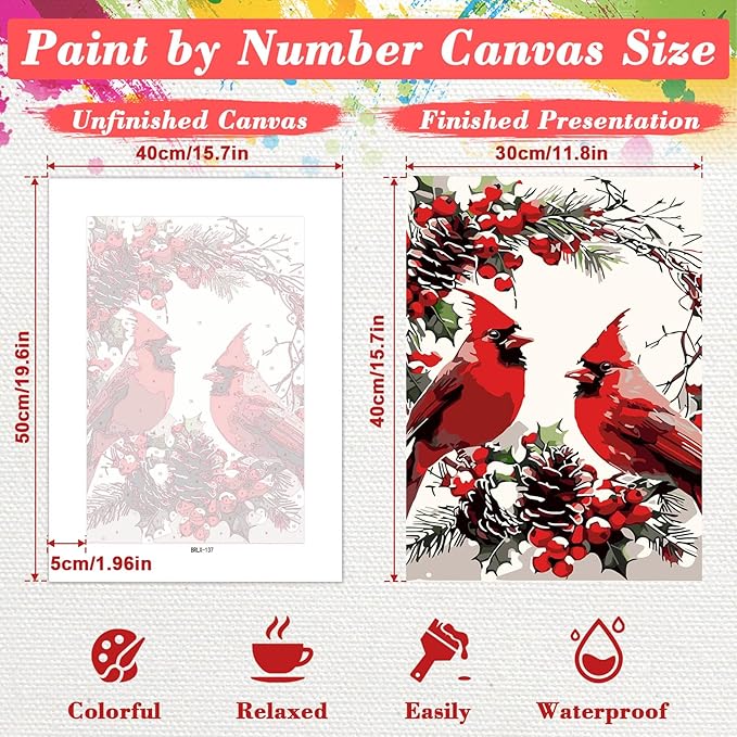 Skyboda Cardinal Paint by Numbers Kit for Adults Beginners with Frame, Christmas Adult Paint by Number Kits on Canvas, Easy DIY Oil Painting Kits for Home Decor, 8x12in