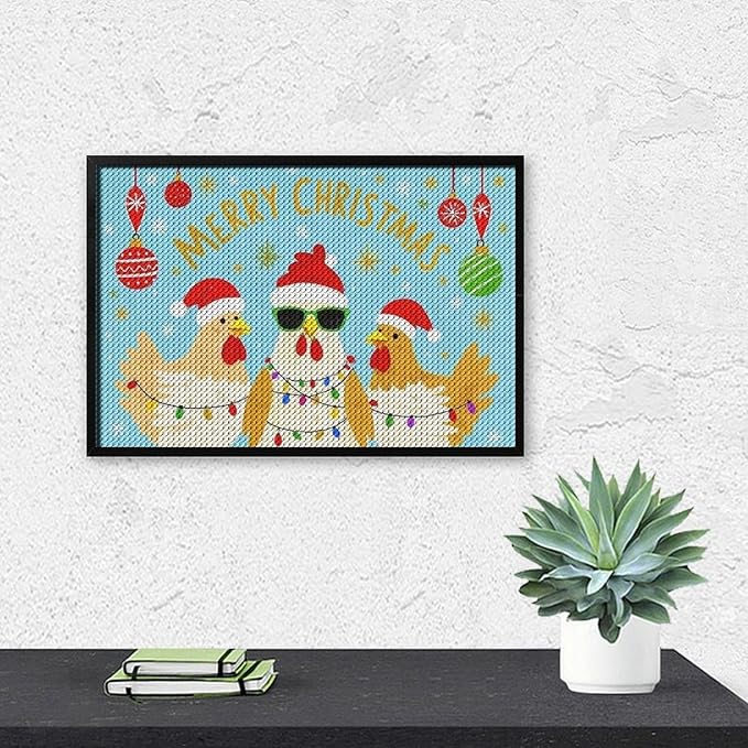 AIVKIEJK Diamond Painting Kits for Adults - Christmas Rooster Santa Hat & Fashion Glasses Painting DIY 5D Full Drill Diamond Dots Paintings with Diamonds Gem Art and Crafts Home Decor 8"x12"
