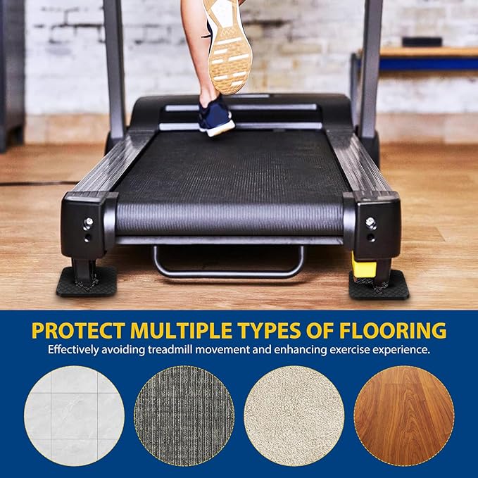 4pcs Non-Slip Treadmill Pads Anti-Vibration Exercise Equipment Mats 10x10x1cm for Hardwood and Carpet Floors Home Gym Protection