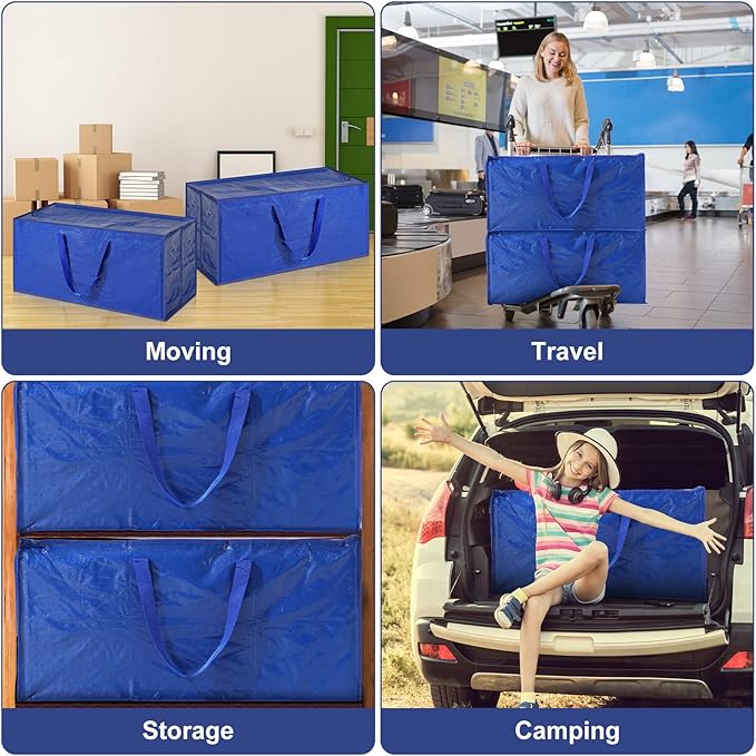 Mixweer 16 Packs Oversized Storage Bag Extra Large Heavy Duty Moving Bags with Reinforced Handles 29 x 14 x 13 Inch Tote Bags Bulk for Moving Boxes Clothes Travel Attics Supplies (Dark Blue)