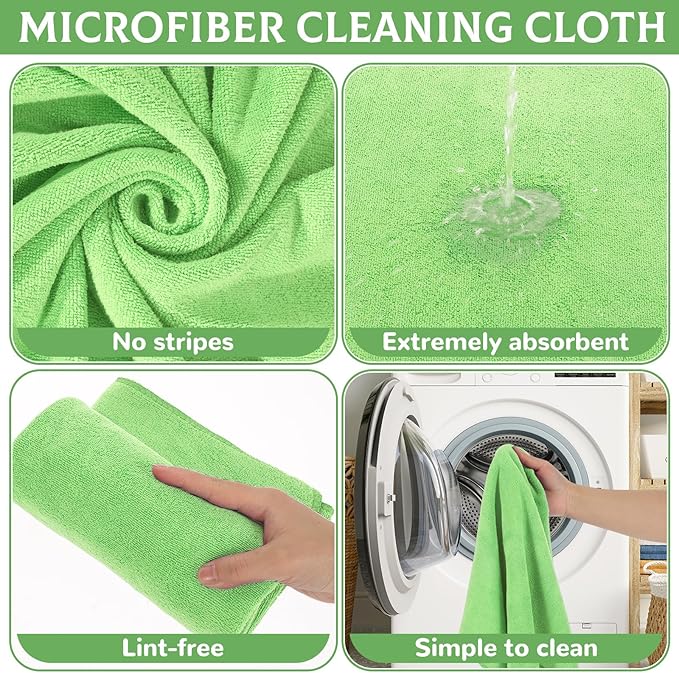 6 Pcs Extra Large Microfiber Cleaning Cloth Reusable Microfiber Towels Thick Washable Cleaning Towel for Home Office Windows Floors and Cars, 30 x 20 Inch (Green)