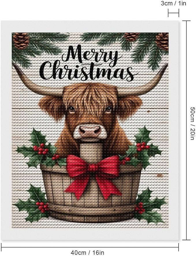 AIVKIEJK Diamond Painting Kits for Adults - Highland Cow Merry Christmas Painting DIY 5D Full Drill Diamond Dots Paintings with Diamonds Gem Art and Crafts Home Decor 16"x20"