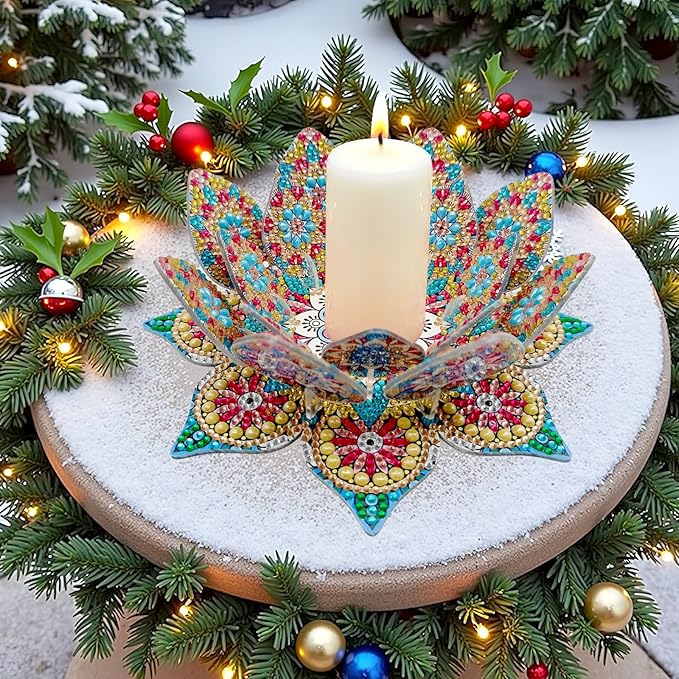 5D DIY Diamond Art Painting PVC Flower Candle Holders Tealight/Tea Light/Votive Candle Holder, for Table Centerpiece Home Décor Party Wedding Dinning-Flower03