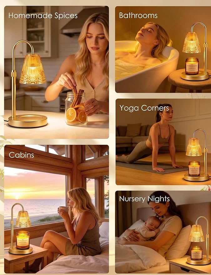 Candle Warmer Lamp with Timer Dimmable 2PCS, Height Adjustable Candle Lamp Warmer for Jar Candles, Housewarming Gift, Birthday Mother's Day Valentines Gifts for Women Mom Wife Bedroom Home Room Decor