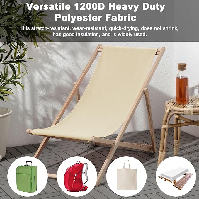 Thickened Waterproof Canvas Fabric by The Yard 1200D 58" W Outdoor Upholstery Material Heavy Duty Fabric Water Resistant Sewing Material for Chair Patio Cushion Purse Bag 1 Yard Ivory
