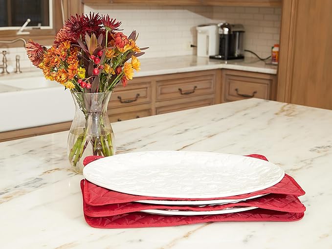 Covermates Keepsakes Quilted Dish Dividers – Set of Padded Plate Protectors for China & Dinnerware Storage, Scratch Protection, Machine Washable, Red