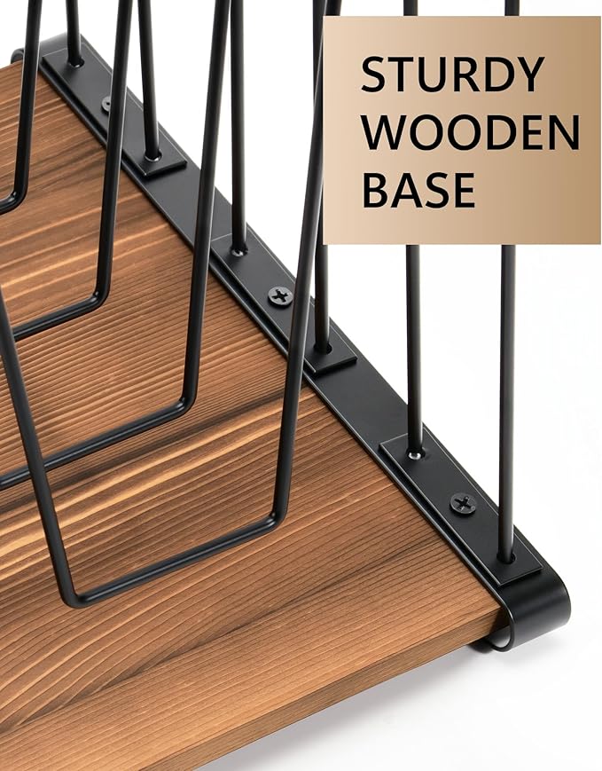 HULISEN 2 Pack Inclined Desk File Organizer, 5-Section Vertical File Folder Holder Stand, Metal File Sorter Rack with Wooden Base for Office Classroom Home Desktop Organization