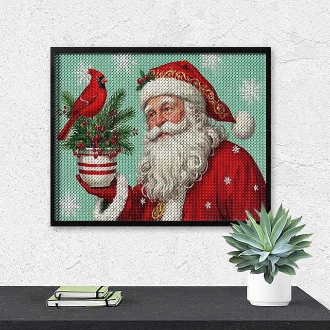 Diamond Painting Kits for Adults - Santa Claus & Red Bird Reindeer Christmas Berry Pine Cone Painting DIY 5D Full Drill Diamond Dots Paintings with Diamonds Gem Art And Crafts Home Decor 16"x20"