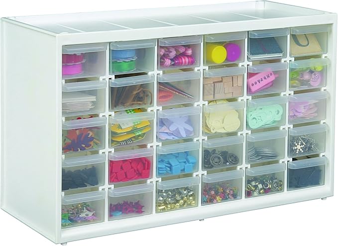 ArtBin 6830PC Store-In-Drawer Cabinets - Wall Mountable Storage Cabinet with 30 Drawers, Art & Craft Organizer, Clear/White