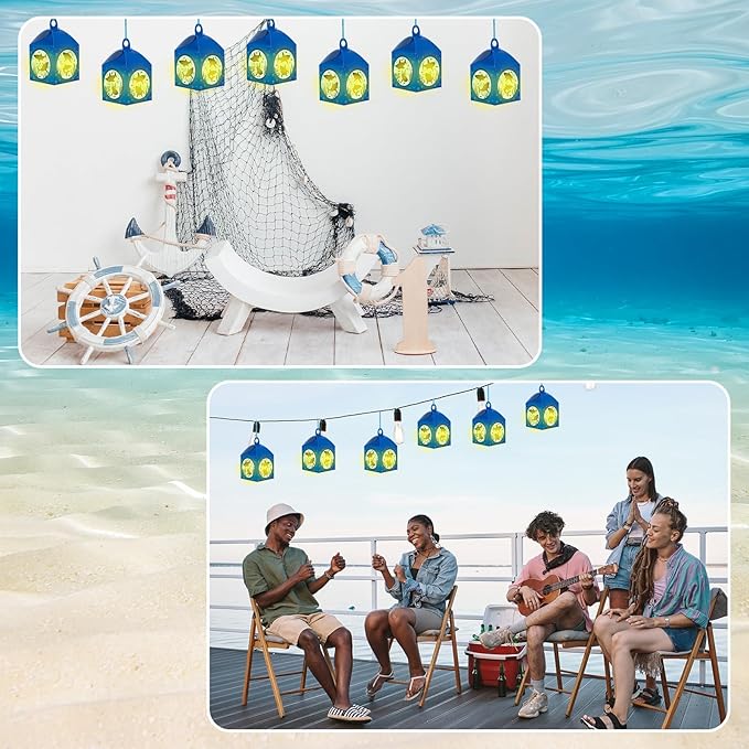 Simgoing 12 Sets Summer Shark Crafts with LED Candle Light DIY Shark Tissue Paper Beach Craft Kits Under the Sea Theme Party Decoration Submarine Hanging Ornaments for Summer Decoration Party