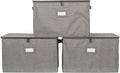 Covermates Keepsakes Zip-Top Storage Box Set, 3 Pack Heavy Duty Polyester Organizer Bins, Stackable Design, ID Window, Reinforced Handles, Closet Home Storage, Grey Heather