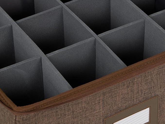 Covermates Keepsakes China Cups and Coffee Mugs Storage Box Stackable, Reinforced Handles, China Storage, Brown Heather