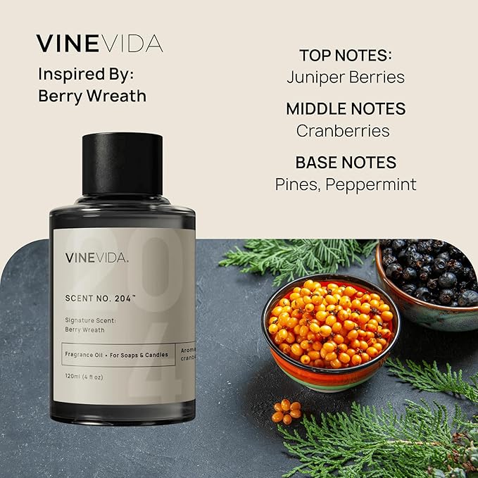 VINEVIDA [4 oz] Scent Berry Wreath; Fragrance Oil for Candle Making and Soap Making - Winter & Holiday Oils