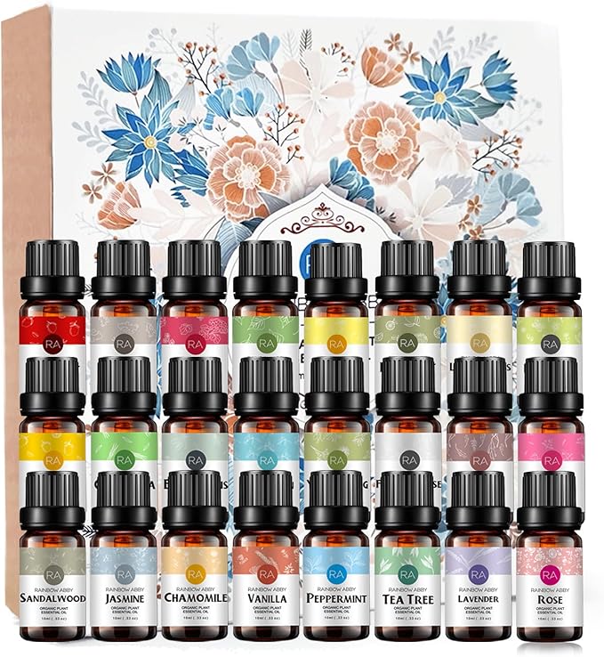 Essential Oils Set - Top 24 for Diffusers, Candle Making Scents, Fragrance, Aromatherapy, Gifts - Lavender, Sandalwood, Orange, Lemon, Rose, Ylang Ylang and More (10mL)