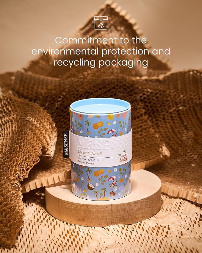 M&SENSE Spring Candle 11.3 oz, Coconut Beach Scented Candle, Non-Toxin Soy Wax for Home Scented, Floral Candles Gift for Her, Up to 70 Hours Burning Long-Lasting Fragrance