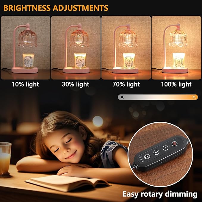 MEIXISUE Pink Candle Warmer Lamp with Timer and Dimmer,Mother's Day Gifts for Mom/Wife, Melt Wax Warmer Lamp with 2 Bulbs for Candle Jars House Warming New Home Decor