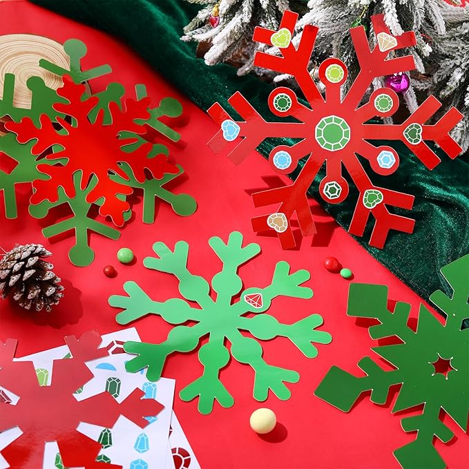 Zonon 24 Pieces Holiday Snowflake Craft Kit Winter DIY Hanging Craft Ornaments Snowflake Kit for Christmas Tree Home Activity Decorations(Red, Green)