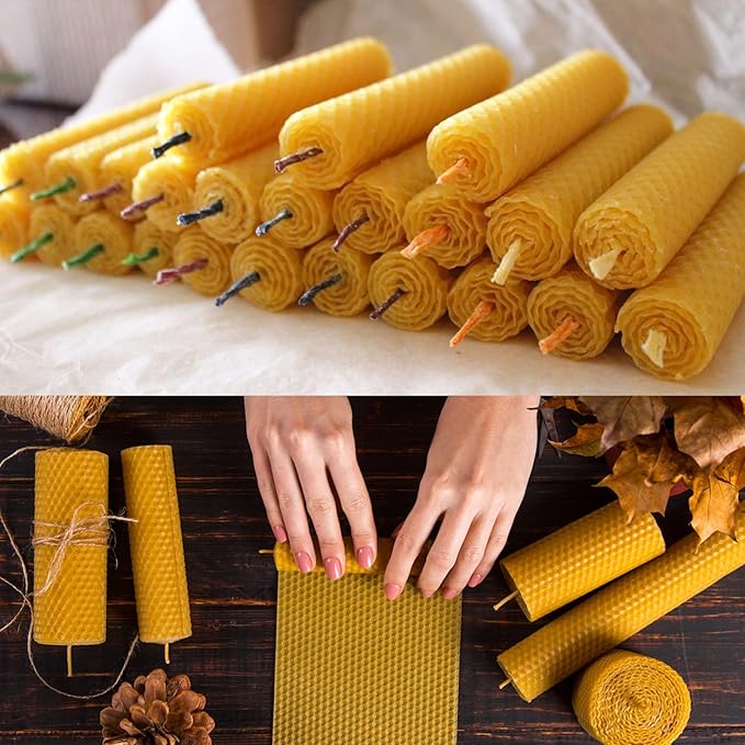 GBACHOOSE 8x8 inch Beeswax Sheets for Candle Making, 24PCS Beeswax Sheets Beeswax Candle Sheet for Candle Making Rolling DIY Kits, Wax Candle Sheets Create Your Own Unique Candles(Yellow)