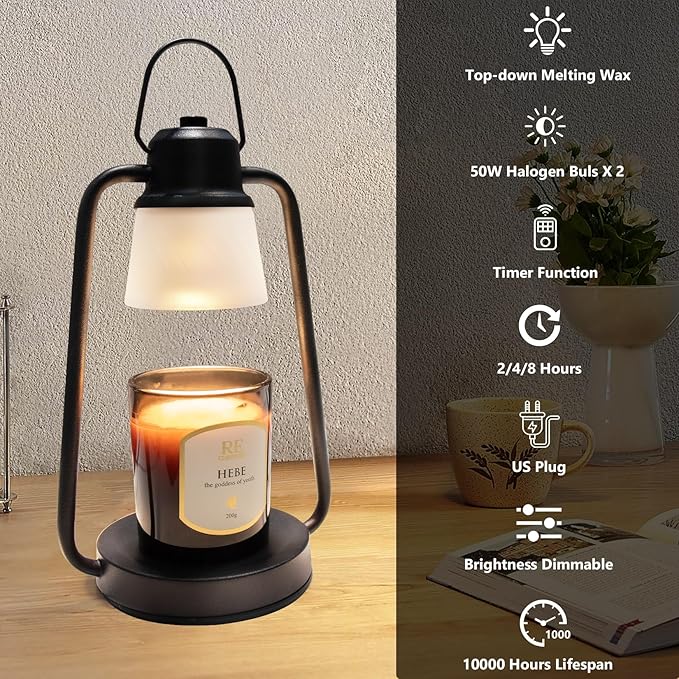 MAOYUE Candle Warmer Lamp with Timer Dimmer - Mothers Day Gifts for Women, Electric Wax Melt Warmer Lamp for Jar Candles, Vintage Candle Lamp Warmer with 2 Bulbs, House Warming Gifts New Home Decor