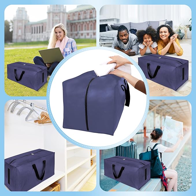 HOMESURE 12 Pack Large Strong Moving Bags with Zippers & Carrying Handles - Water-Resistant - Heavy Duty Storage Tote for Space Saving, Fold Flat, Alternative to Moving Box (Blue)