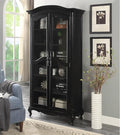 Farmhouse Arched Display Cabinet Bookcase Bookshelf with Glass Doors and Adjustable Shelves, 72" Tall 6 Tiers French Country-Inspired Wooden Curio Cabinet for Living Room, Office (Distressed Black)