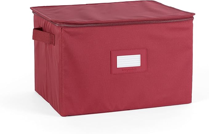Covermates Cup and Mug Storage Box with Dividers, Stackable Organizer for Coffee Mugs & China Cups, Heavy-Duty Polyester with Handles, Zipper Closure & ID Window, Scarlett Red