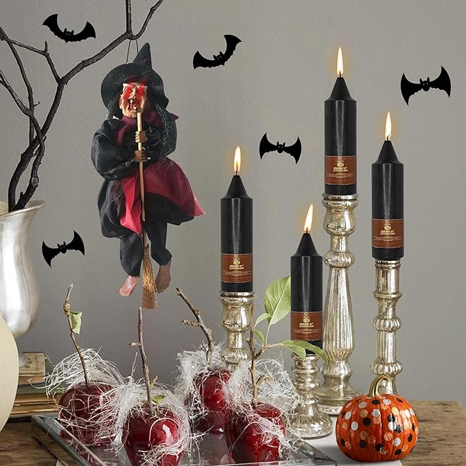 Unscented Halloween Taper Candles Sticks 4 Pack Black Taper Candlesticks 5 inch Cute Taper Candles Stick Candles for Halloween Party Home Décor