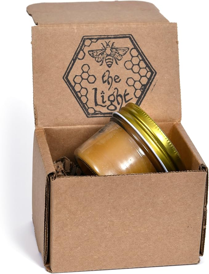 BeeTheLight Beeswax Jar Candle - 100% Pure USA Bees Wax in Glass Container with Cork Lid - Unscented - All Natural Light Honey Scent (4 oz w/Gold Lid, Unscented)