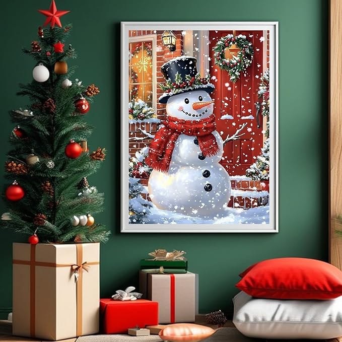 Accompany Wind 5D Christmas Diamond Painting Kits for Adults, Christmas Snowman Diamond Art Kits,Round Full Drill Dots Gem Crafts for Home Wall Decor Gifts 12x16 Inch