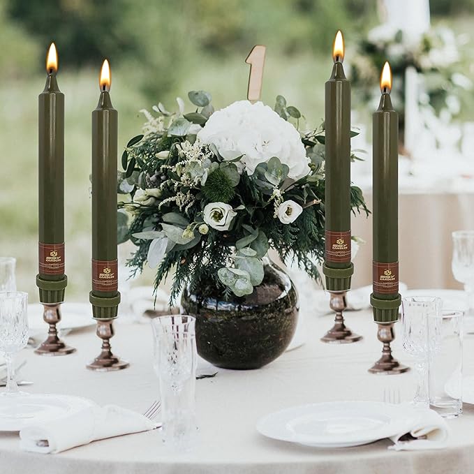Olive Candles 4 PCS Taper Candle Unscented Tapered 8 inch Smokeless Candlesticks Candles Sticks Gift Idea Table Decor Candle Housewarming Dinner