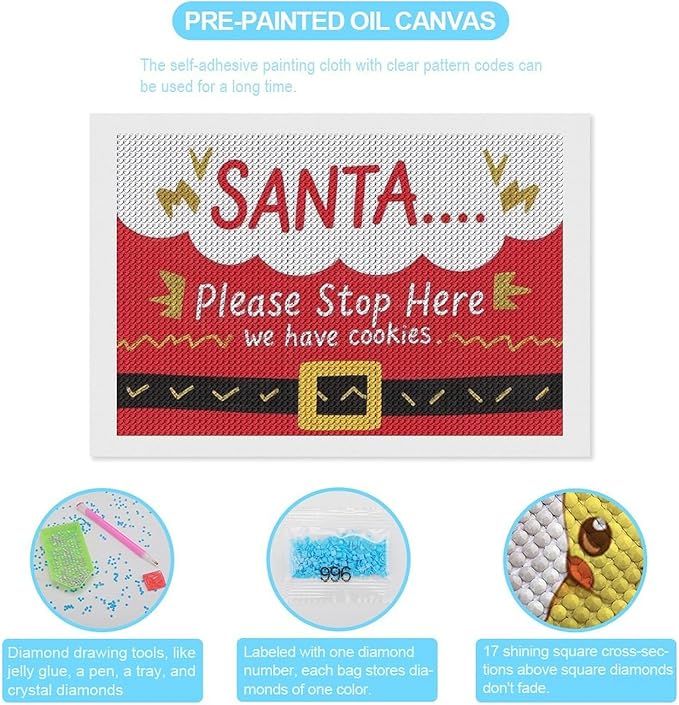 AIVKIEJK Diamond Painting Kits for Adults - Christmas Santa 'Please Stop Here' Painting DIY 5D Full Drill Diamond Dots Paintings with Diamonds Gem Art and Crafts Home Decor 8"x12"