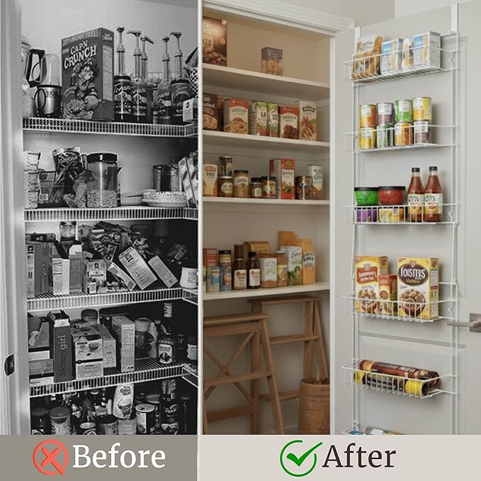 Over the Door Organizer - 6-Tier Adjustable Pantry Shelves and Rack for Kitchen Organization - Organization and Storage by Lavish Home (White)